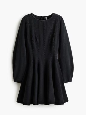 H&M Black Denim Long-Sleeve Fit & Flare Dress